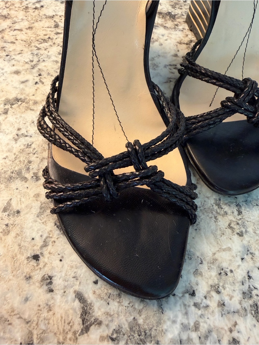 kate spade Black Striped Braided Wedge Sandals Ariel Made in Italy 🇮🇹 - Picture 4 of 9